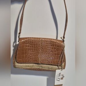Elegant Brown Crocodile Pattern Shoulder Bag